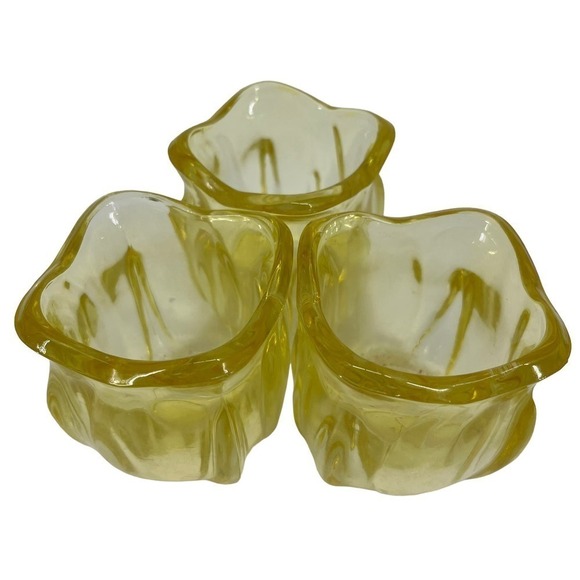 Vintage Candle Holder Tulip Glass Yellow Set of 3 - Picture 3 of 4